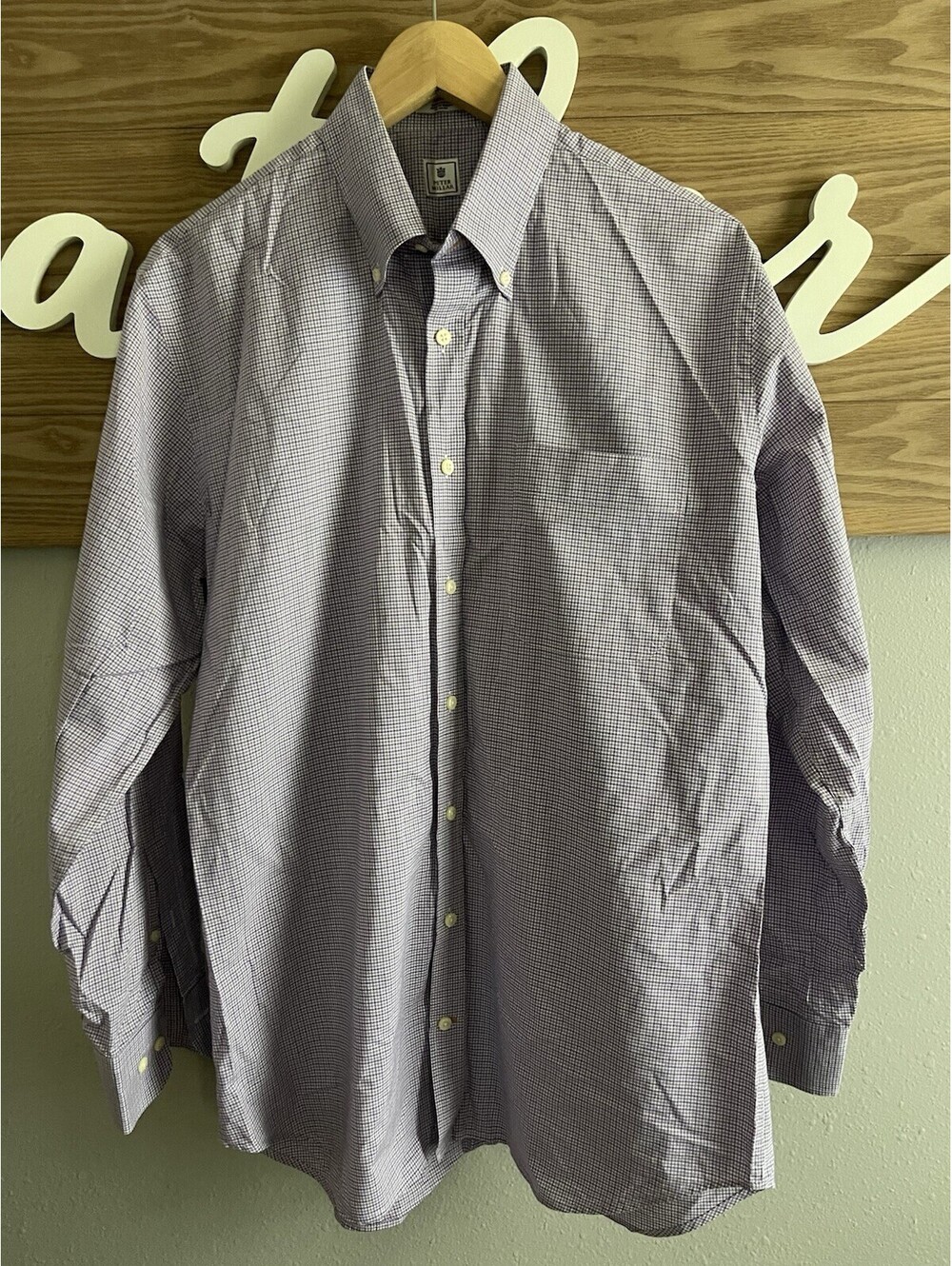 Peter Millar Logo Button Shirt Size Medium Beige Plaid Long Sleeves.